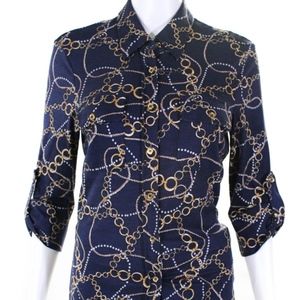 J. McLaughlin Chain & Pearl Print Button Down Top